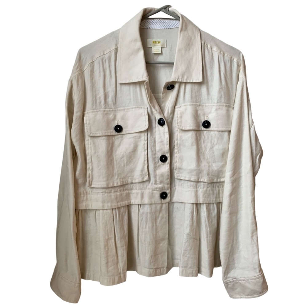 MAEVE ANTHROPOLOGIE Women’s Ivory Four Black Button Closure Unlined Jacket